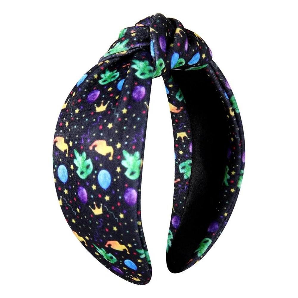Vibrant Mardi Gras Headwear - Crown Pattern Knotted Headband for Parties